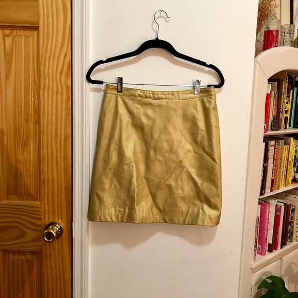 Vintage Dresses & Skirts - Vintage High-waisted Gold Leather Skirt